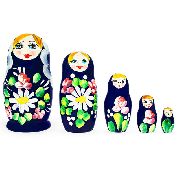 Nesting Dolls Handcrafted wooden Matryoshka Gold Painted Russian Doll 5 pieces-23 cm 5 dolls in 1 Traditional Stacking Wooden toy Home decor